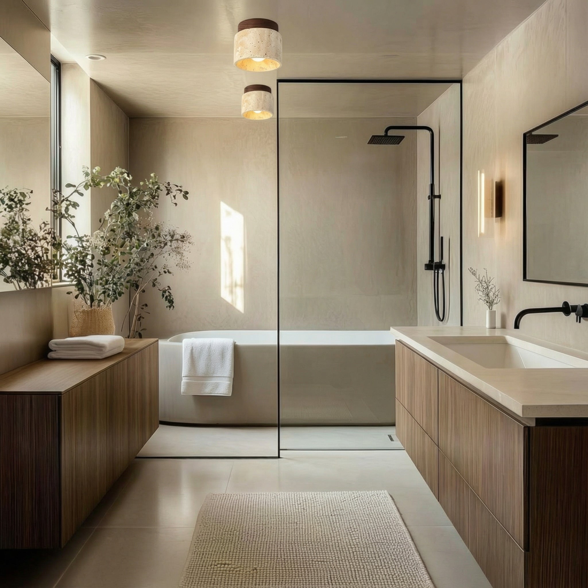 Plafonnier salle de bain en pierre - Traverto