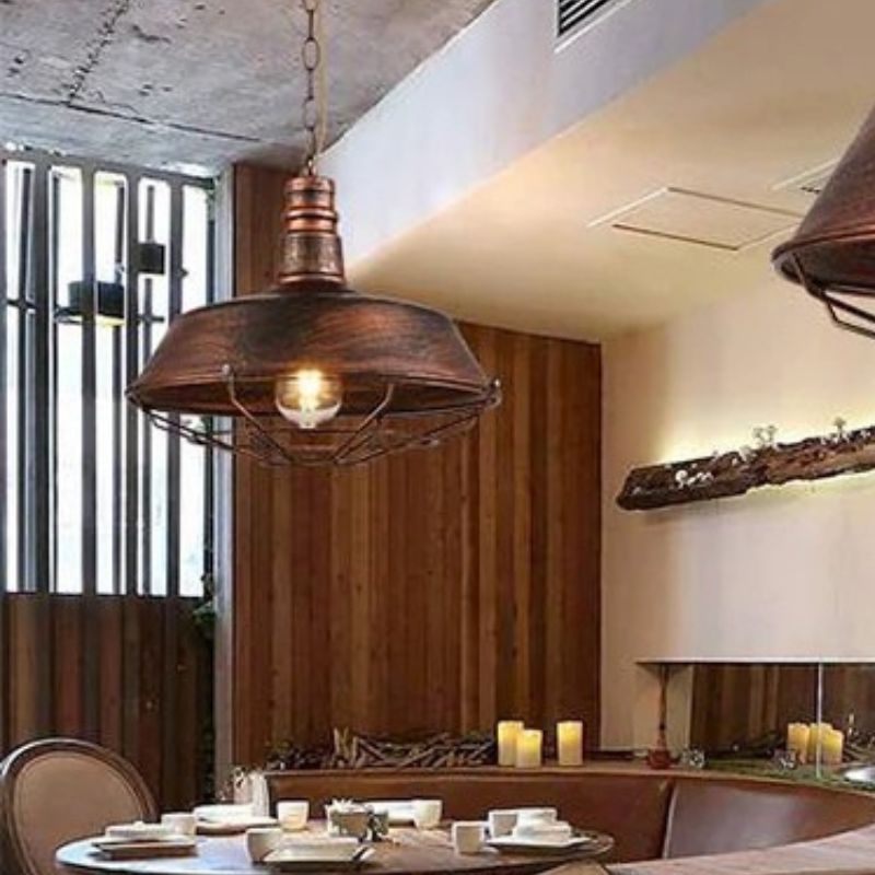 Suspension industrielle en fer effet rouille - Marat