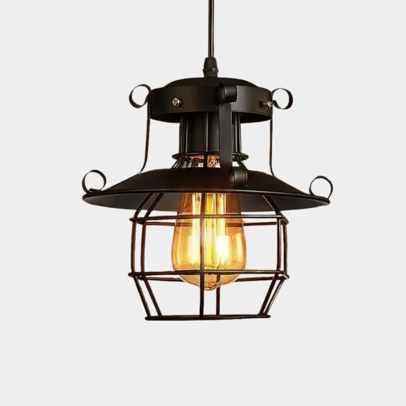 Lustre industriel noir - Newton
