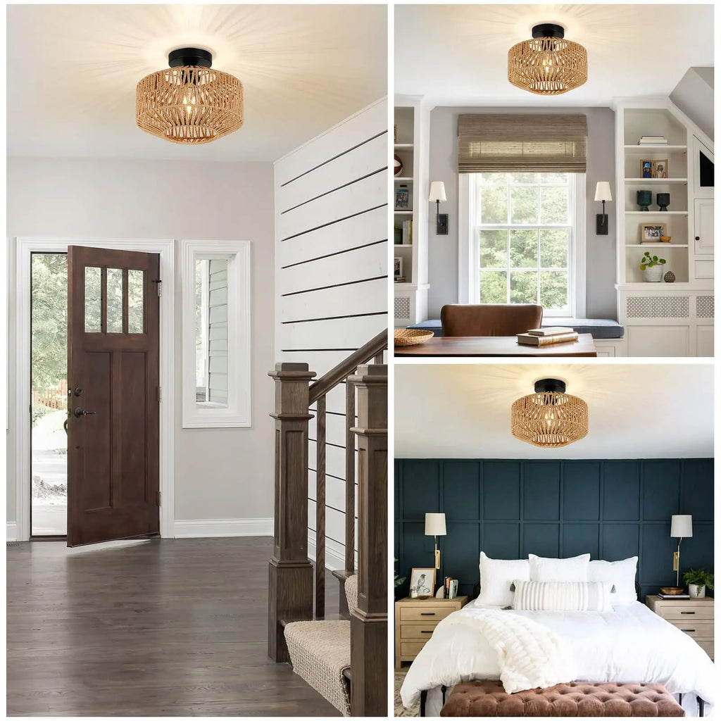 Luminaire plafonnier en rotin naturel - Elara