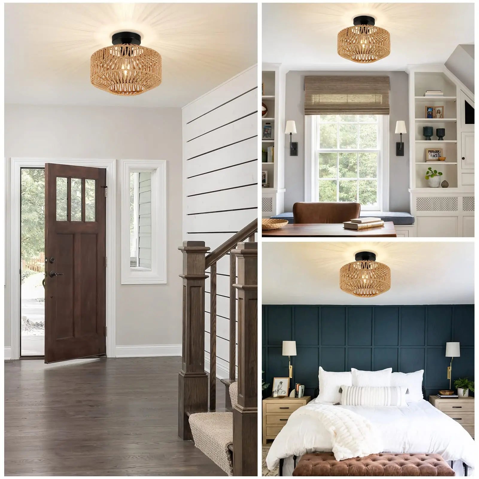 Luminaire plafonnier en rotin naturel - Elara