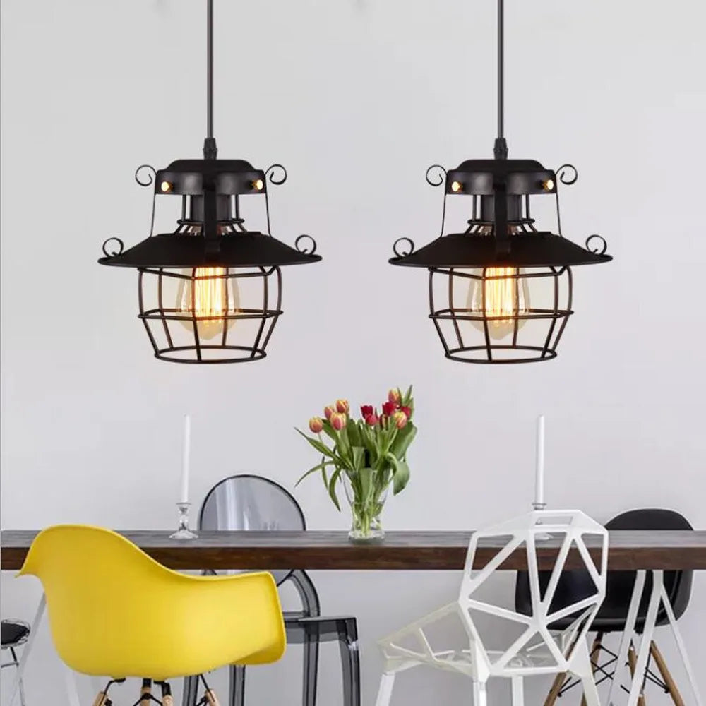 Lustre industriel noir - Newton