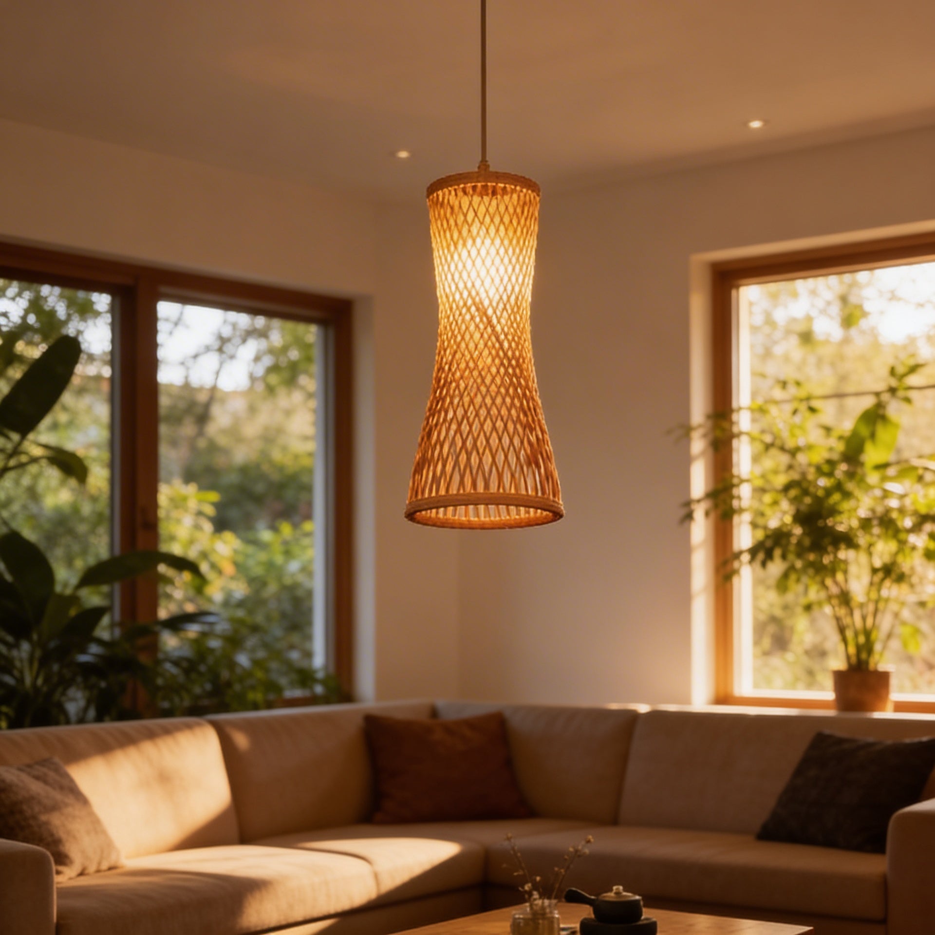 Suspension bambou rotin naturel - Avelina