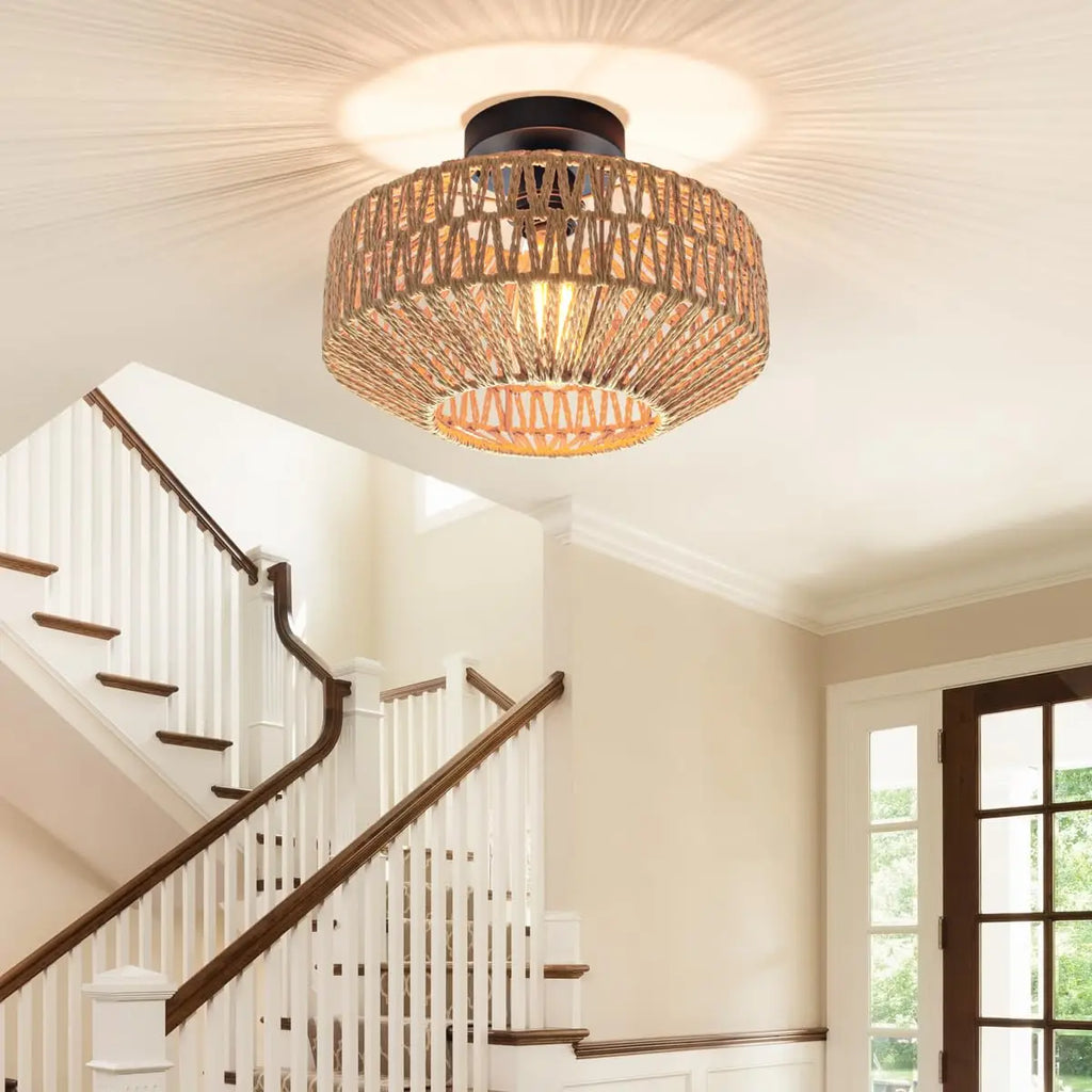 Luminaire plafonnier en rotin naturel - Elara