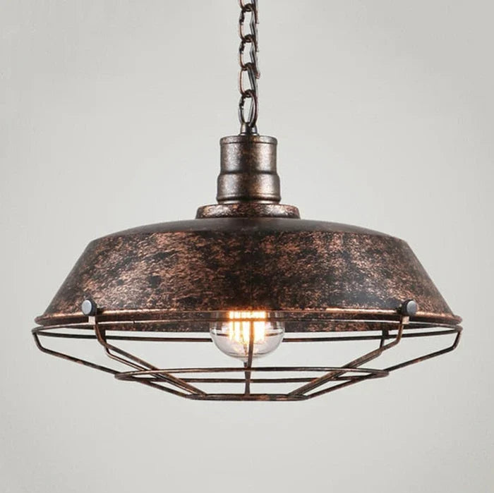 Suspension industrielle en fer effet rouille - Marat