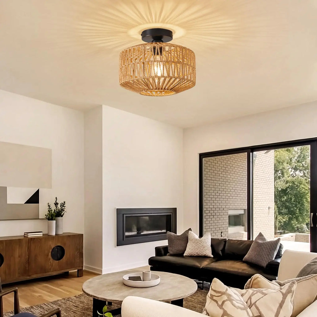 Luminaire plafonnier en rotin naturel - Elara